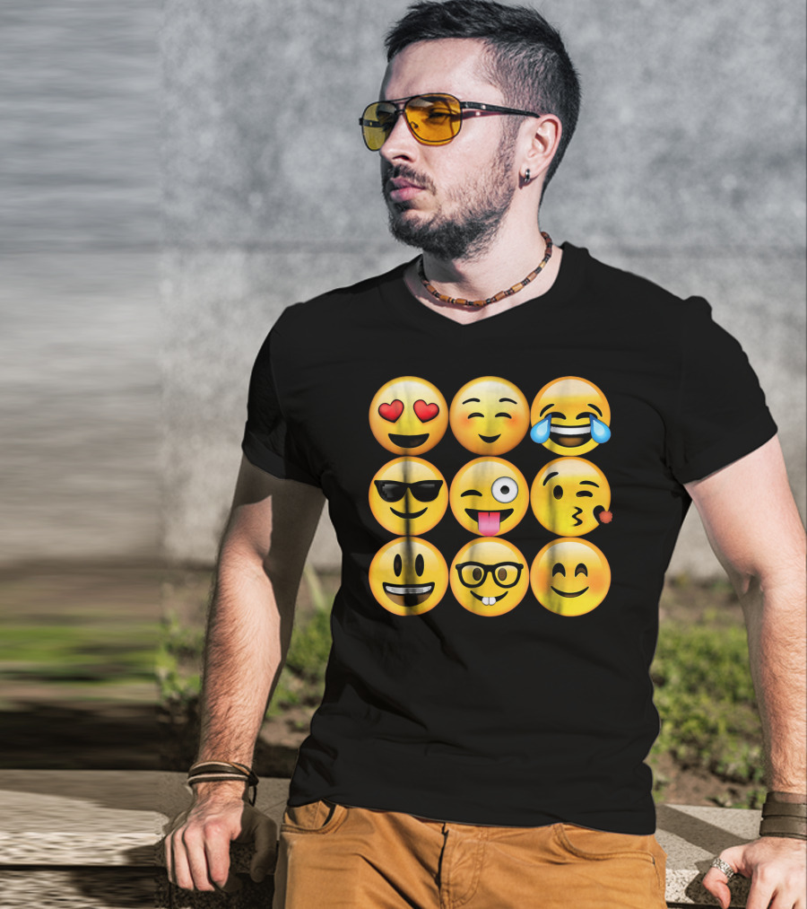 Emoji Heart Eyes Cool Tongue Wink Glasses Smiley Faces T-Shirt