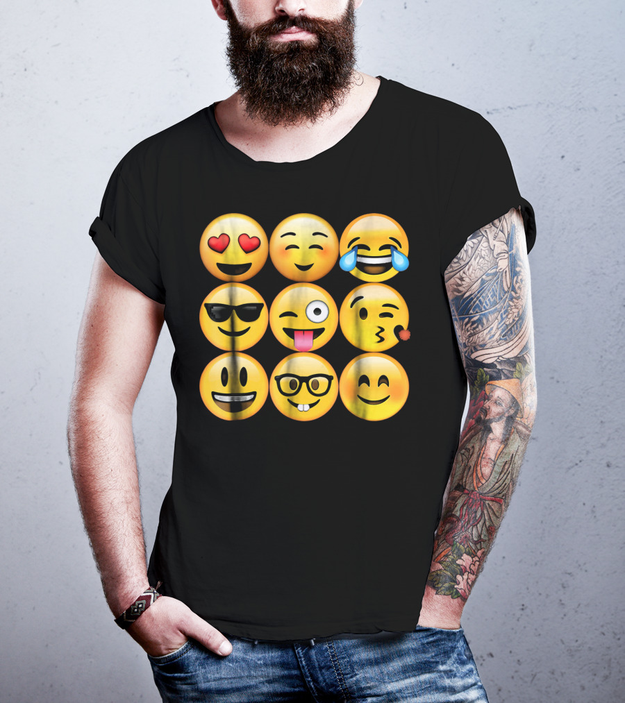 Emoji Heart Eyes Cool Tongue Wink Glasses Smiley Faces T-Shirt