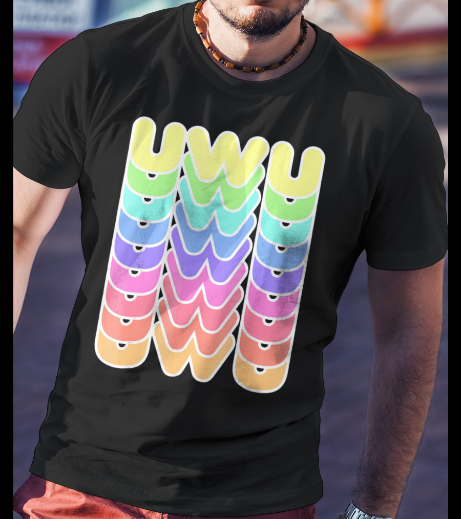 UWU Cute Face Emoji Letter Kawaii Rainbow Keyopt T-Shirt