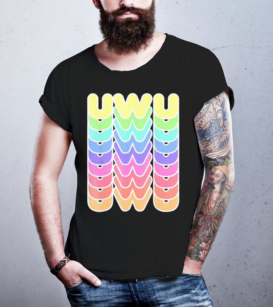 UWU Cute Face Emoji Letter Kawaii Rainbow Keyopt T-Shirt