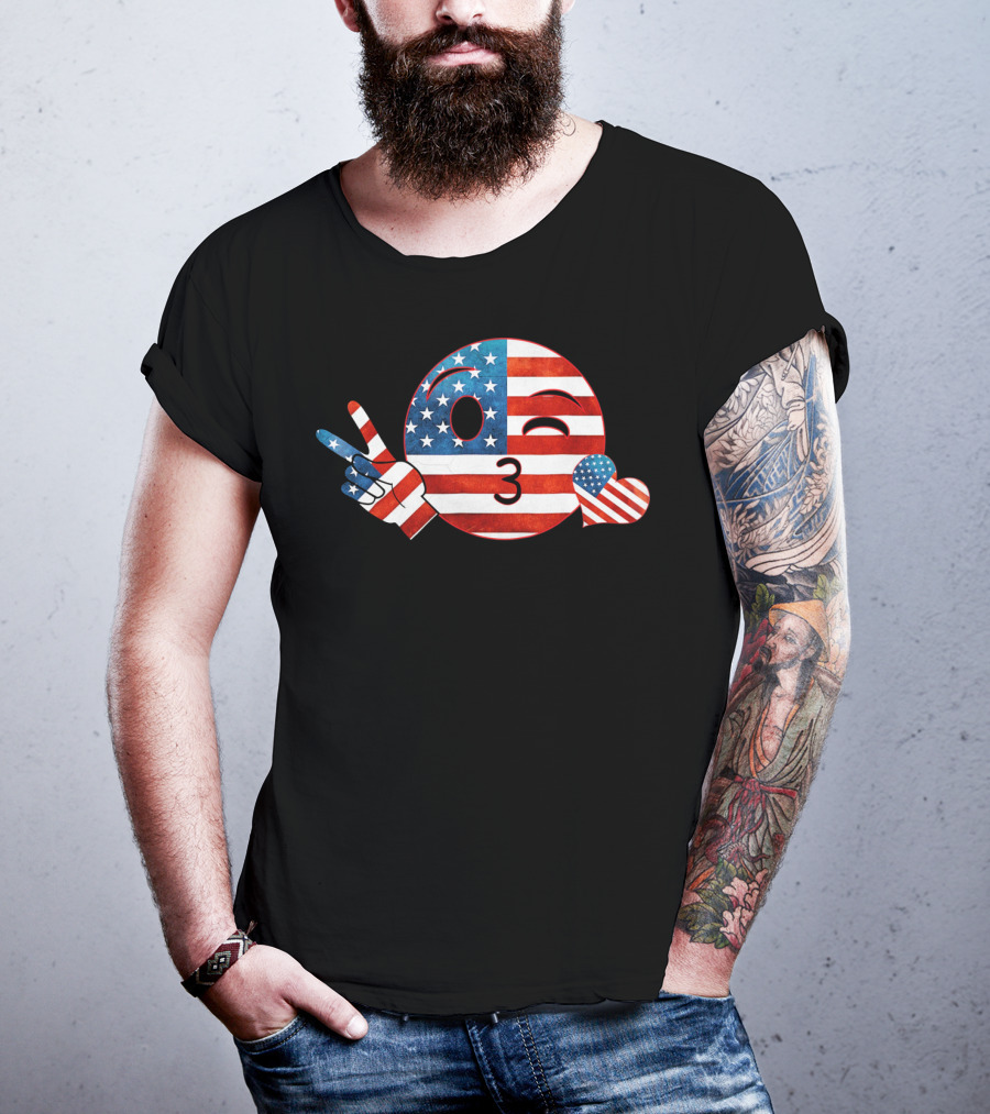 Unique Peace Emoji Patriotic American Flag Kiss Heart T-Shirt