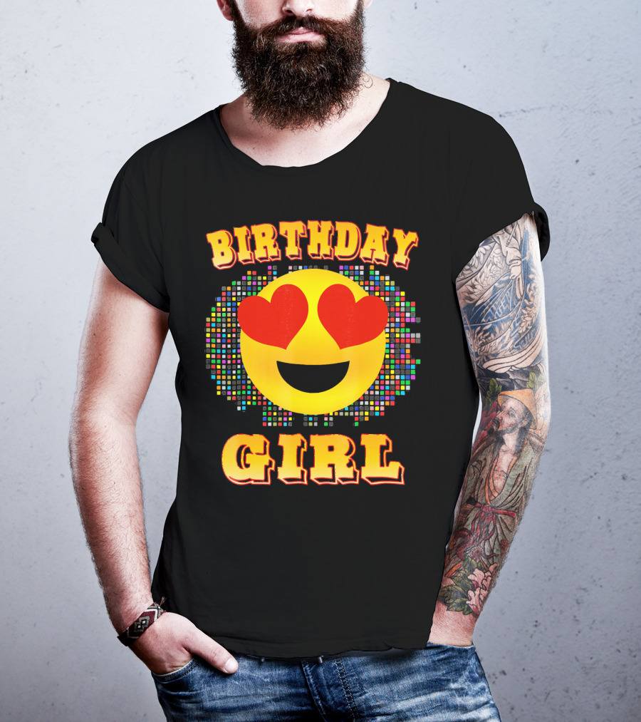 Birthday Girl Heart Eyes Emoji Colorful Pixels T-Shirt