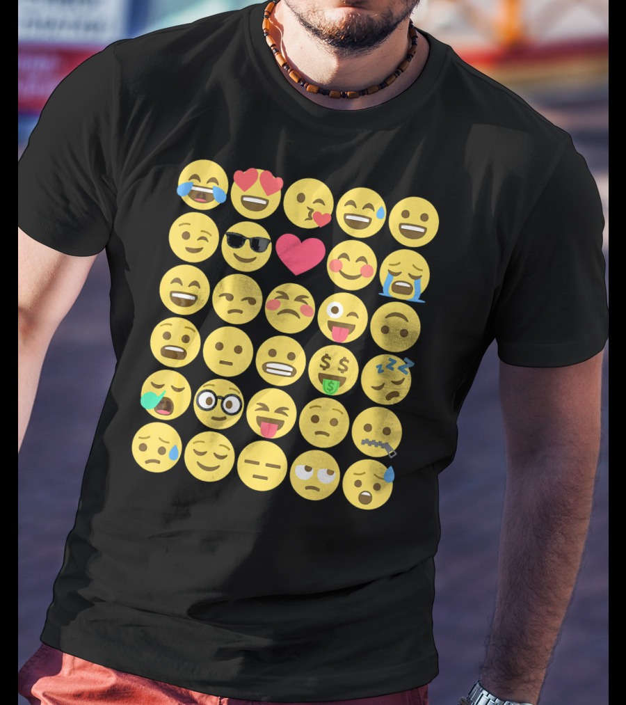 Emoji Emoticons Smiley Faces Heart Sunglasses Laughing Crying Stack T-Shirt