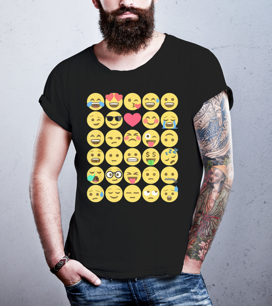 Emoji Emoticons Smiley Faces Heart Sunglasses Laughing Crying Stack T-Shirt