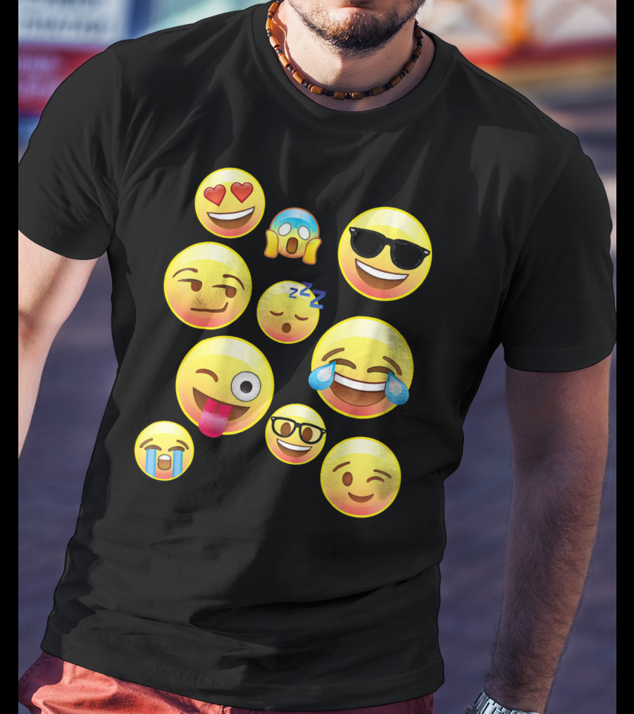 Funny Emoji Faces For Girls Heart Eyes Sleepy Wink Tears Sunglasses Zany T-Shirt
