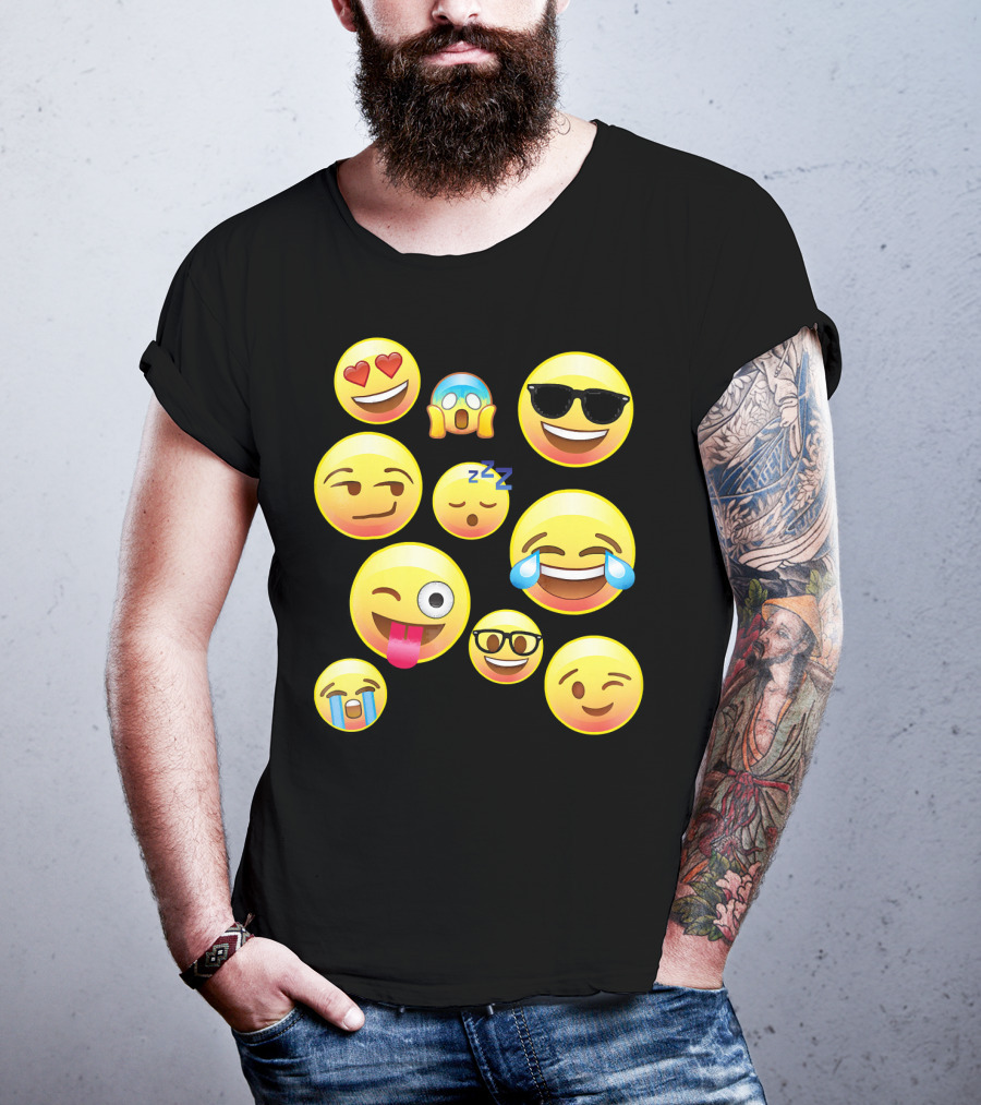 Funny Emoji Faces For Girls Heart Eyes Sleepy Wink Tears Sunglasses Zany T-Shirt