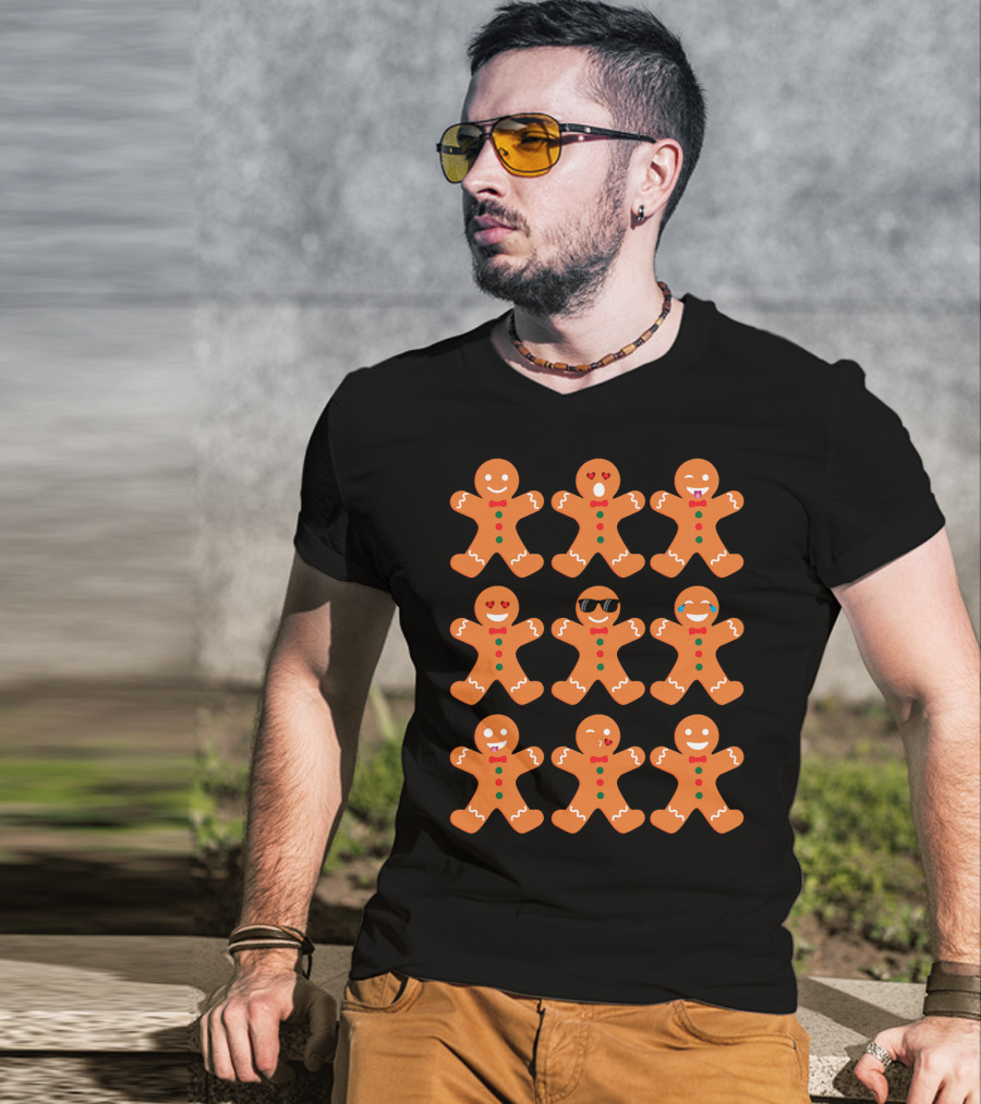 Gingerbread Man Emotions Faces Sunglasses And Tears T-Shirt