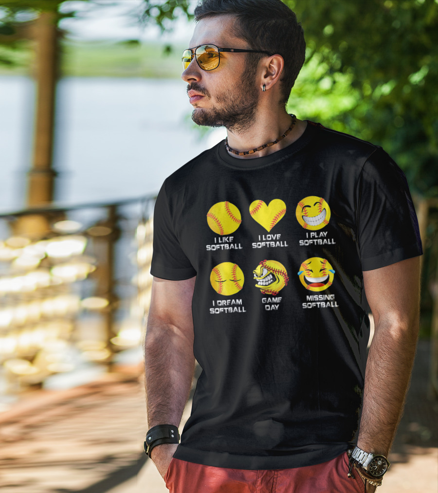 Softball Emoji I Like Love Play Dream Game Day Missing Softball T-Shirt