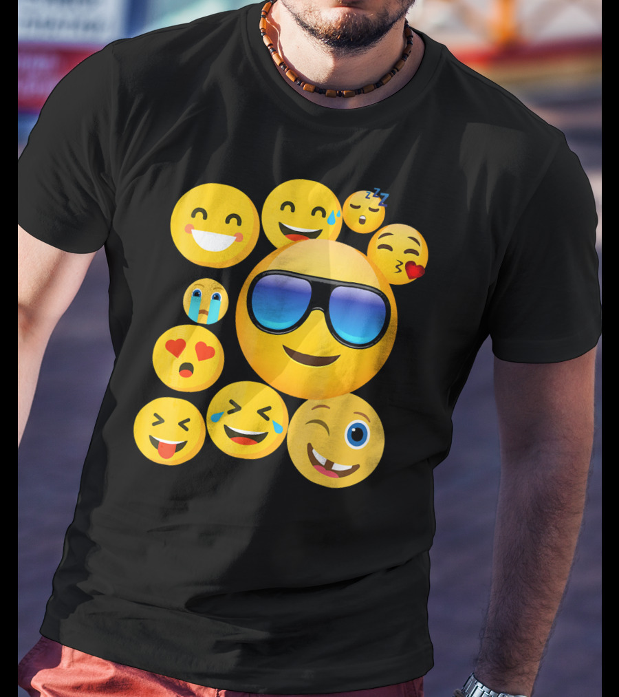 Emoji Wear Cool Smiley Faces With Sunglasses And Cute Emoticon Expressions T-Shirt