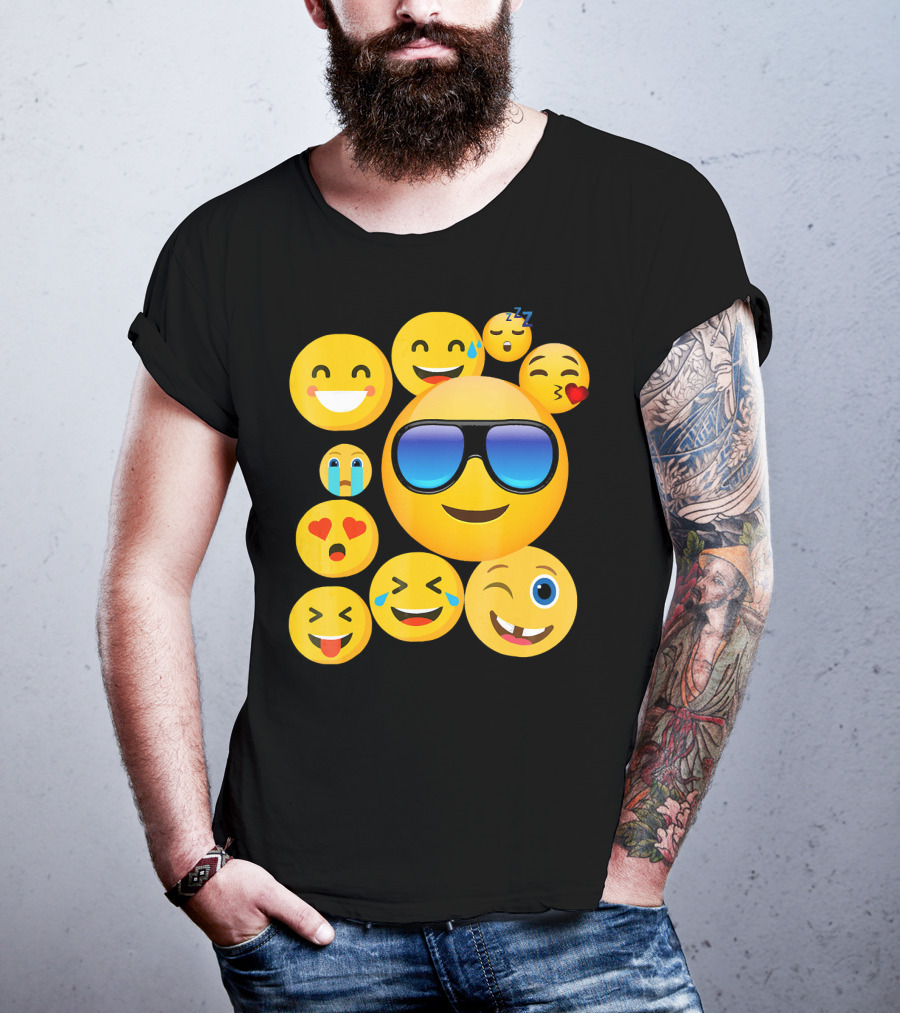 Emoji Wear Cool Smiley Faces With Sunglasses And Cute Emoticon Expressions T-Shirt