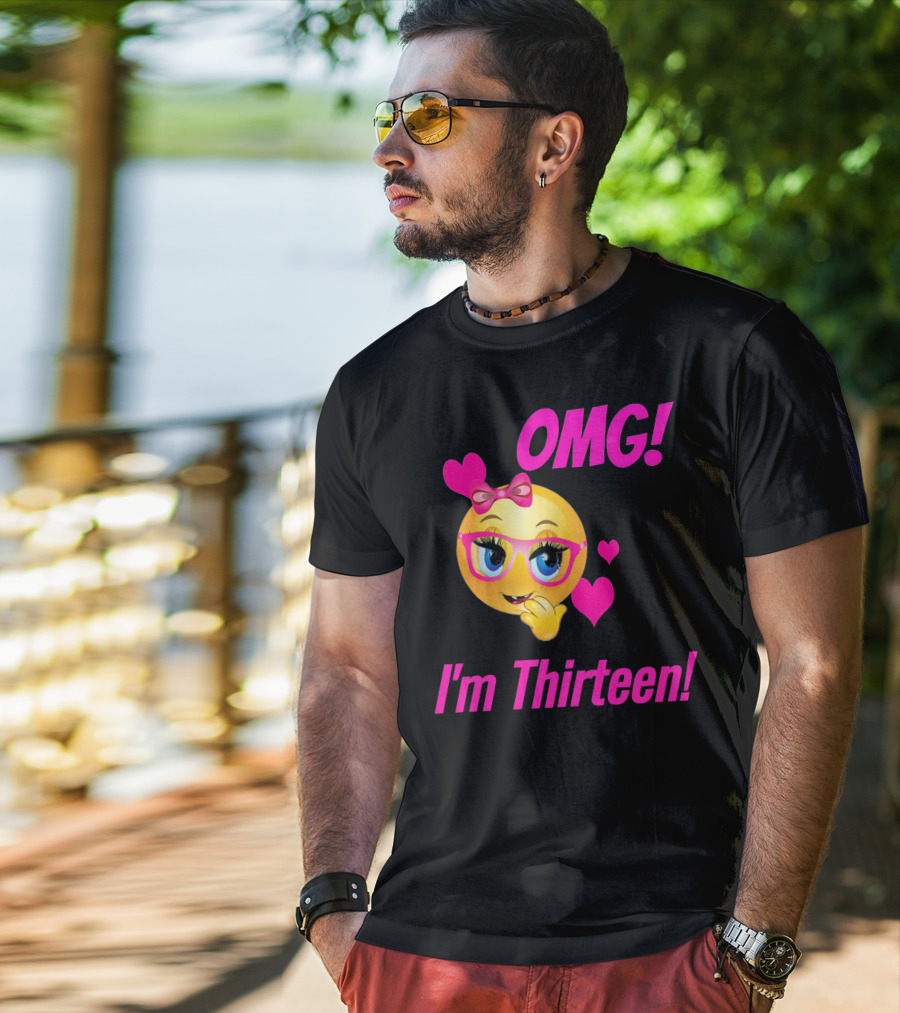 OMG I'm Thirteen Emoji With Glasses And Hearts T-Shirt
