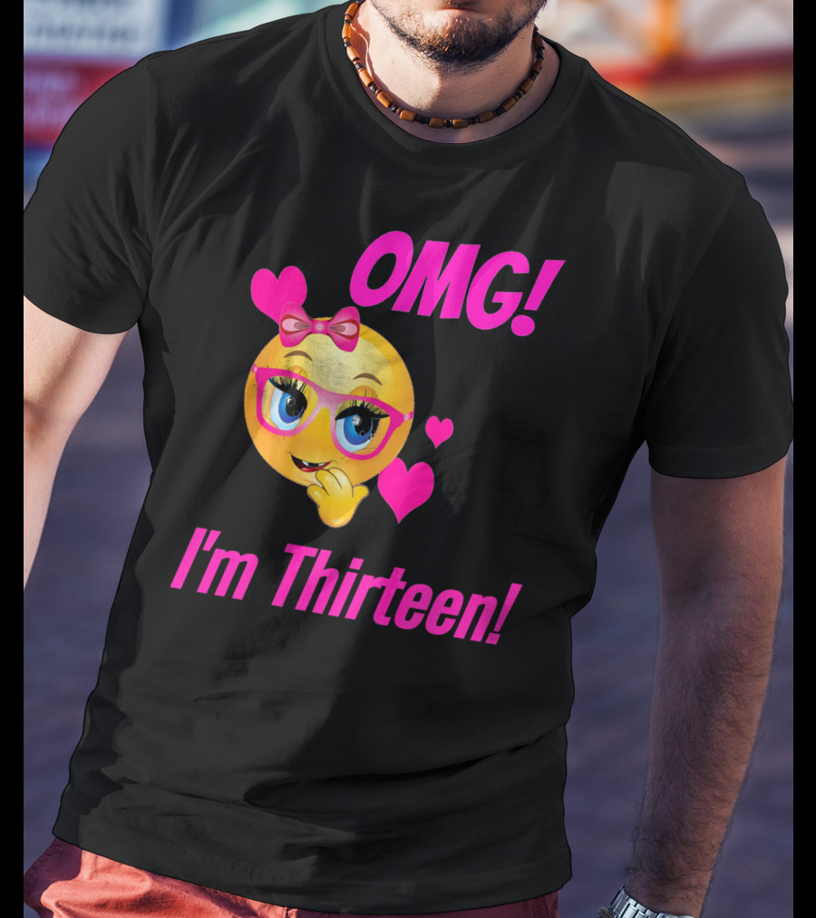 OMG I'm Thirteen Emoji With Glasses And Hearts T-Shirt