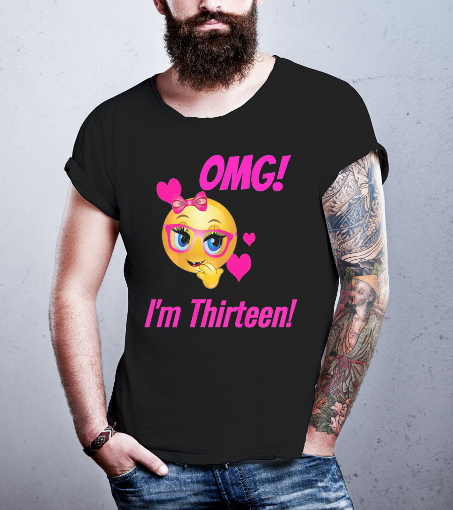OMG I'm Thirteen Emoji With Glasses And Hearts T-Shirt