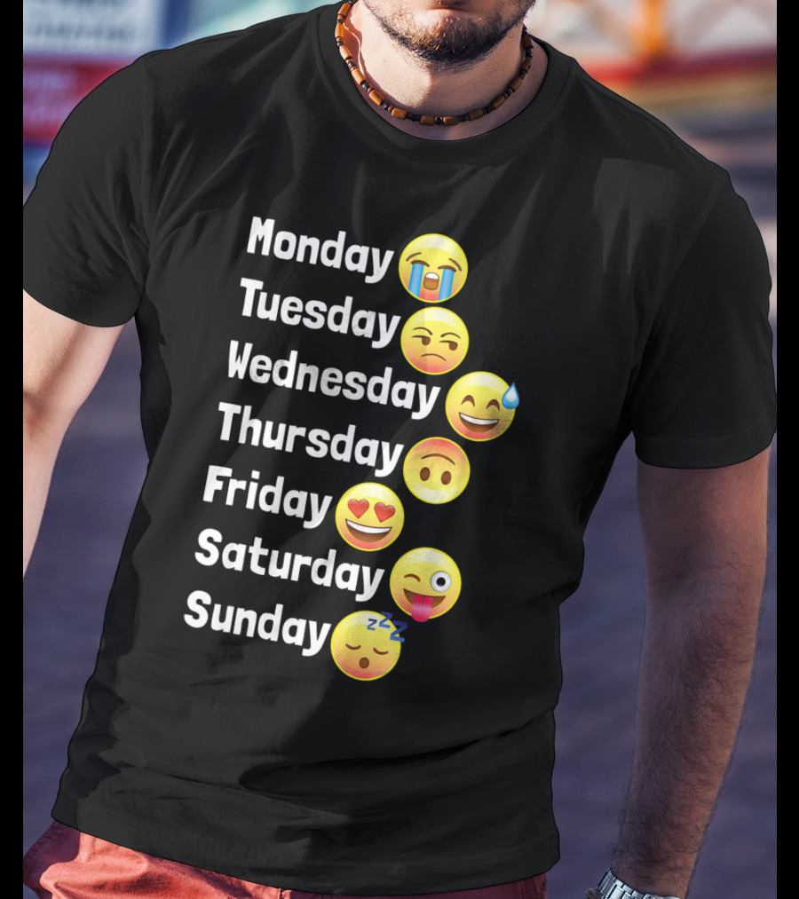 Monday Tuesday Wednesday Thursday Friday Saturday Sunday Emoji Faces T-Shirt