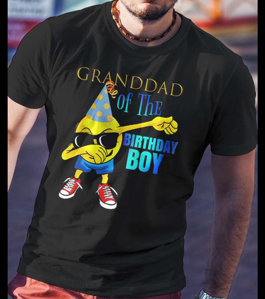 Granddad Of The Birthday Boy Dabbing Emoji Party Hat Sunglasses Celebrations T-Shirt