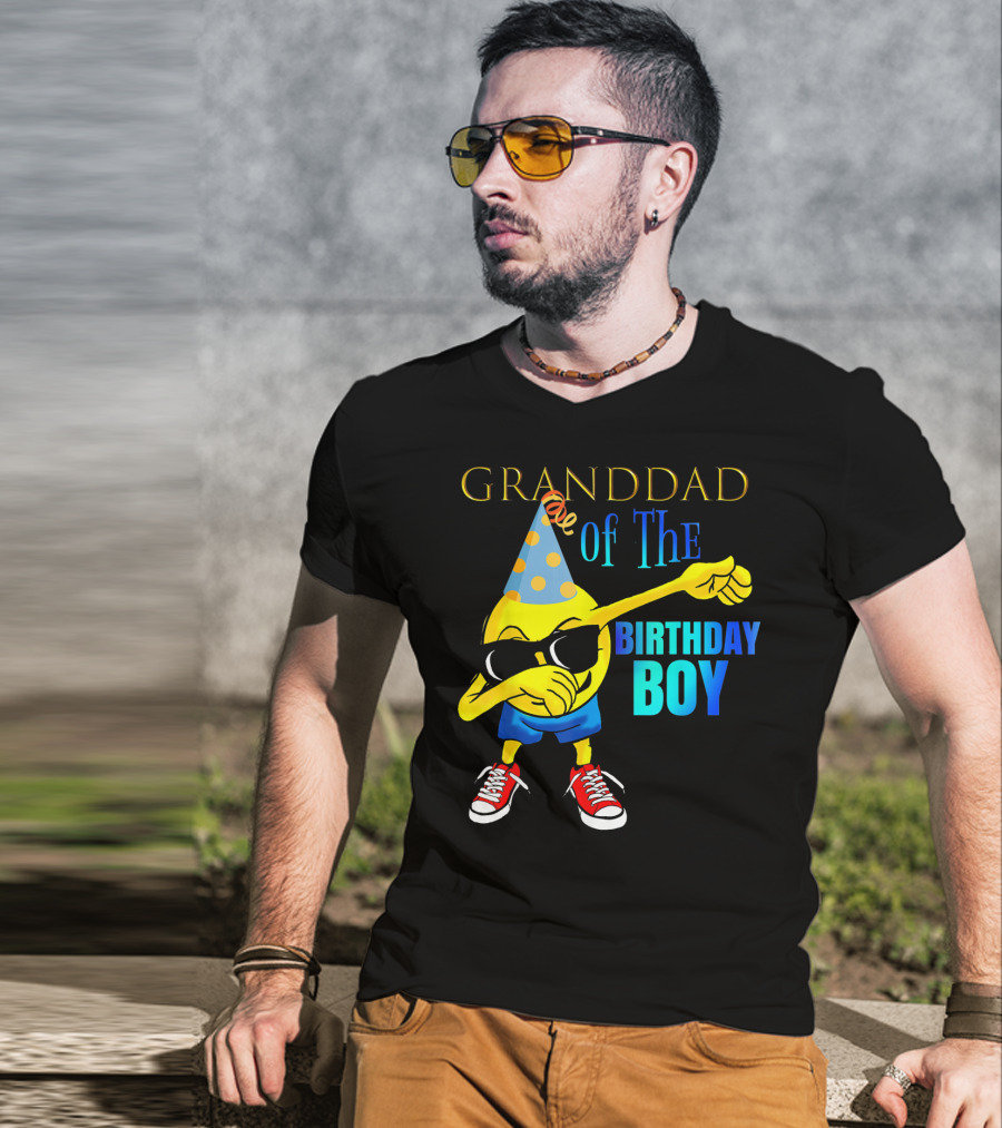 Granddad Of The Birthday Boy Dabbing Emoji Party Hat Sunglasses Celebrations T-Shirt