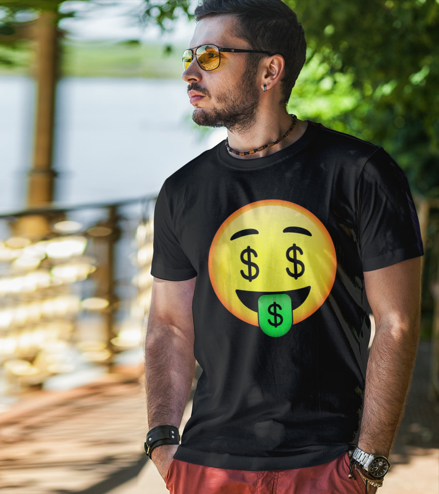 HD Emoji Money Mouth Face Dollar Symbol Eyes Green Tongue T-Shirt