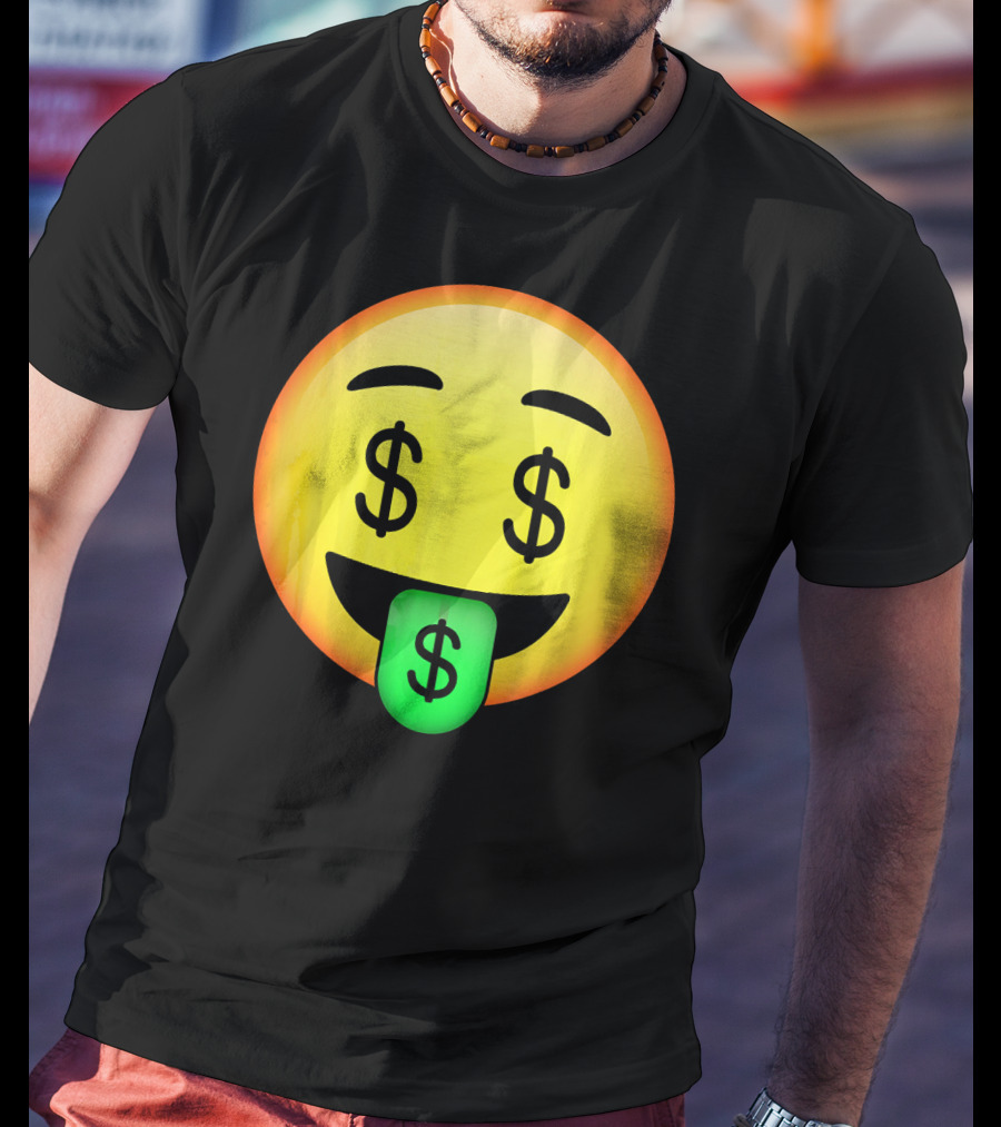HD Emoji Money Mouth Face Dollar Symbol Eyes Green Tongue T-Shirt