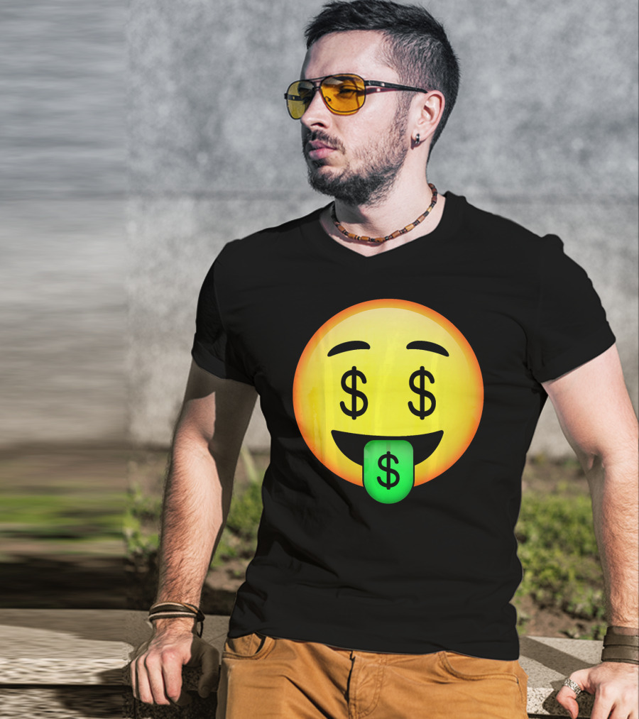 HD Emoji Money Mouth Face Dollar Symbol Eyes Green Tongue T-Shirt