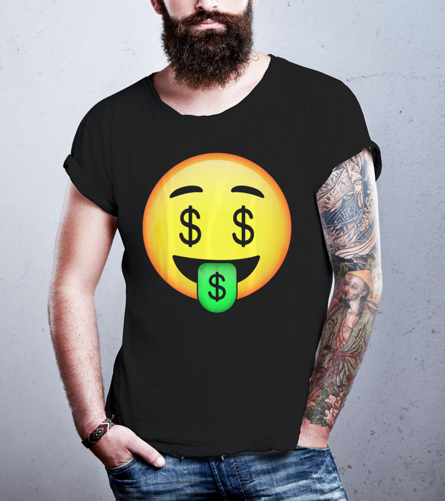 HD Emoji Money Mouth Face Dollar Symbol Eyes Green Tongue T-Shirt