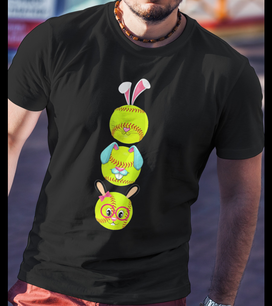 Softball Emojis With Bunny Ears And Glasses T-Shirt