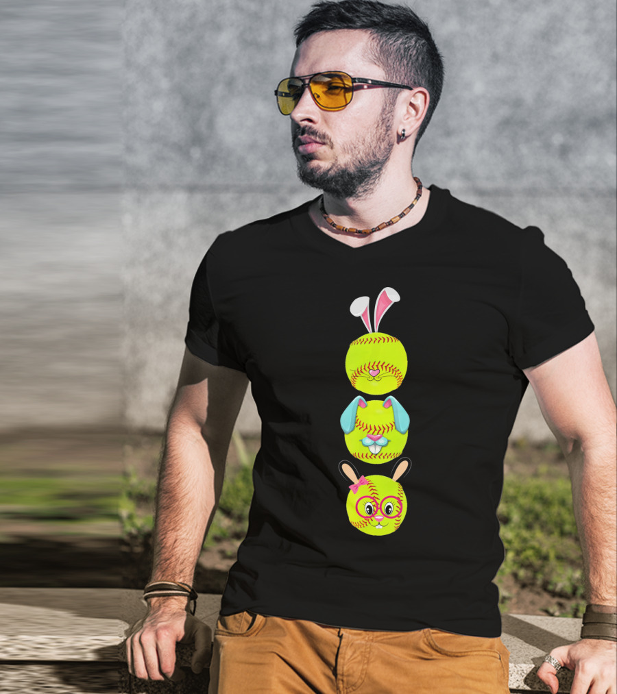 Softball Emojis With Bunny Ears And Glasses T-Shirt