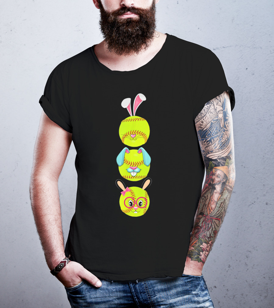 Softball Emojis With Bunny Ears And Glasses T-Shirt