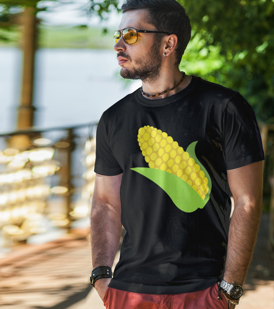 Emoji Corn On The Cob Yellow Kernels Green Husk T-Shirt