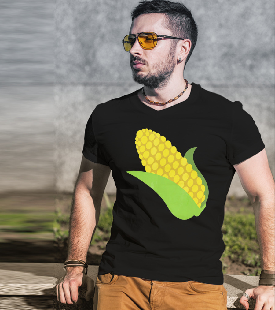 Emoji Corn On The Cob Yellow Kernels Green Husk T-Shirt