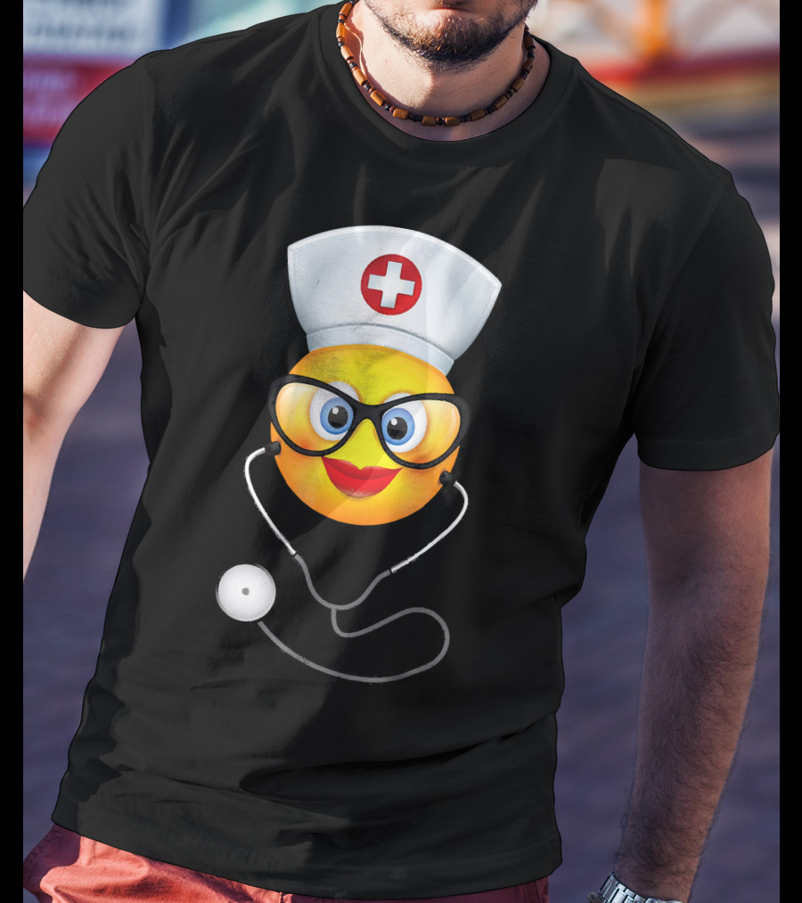 Nurse Halloween Funny Emoji Glasses Stethoscope T-Shirt