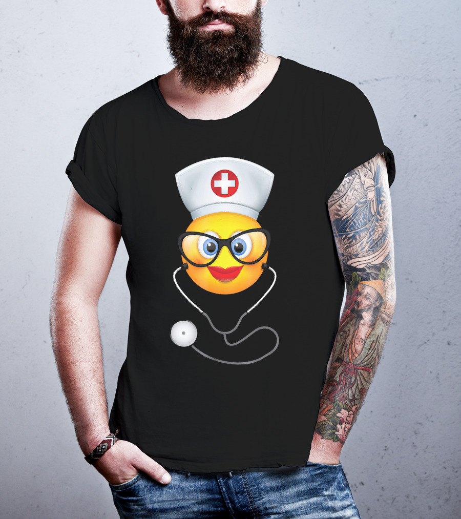 Nurse Halloween Funny Emoji Glasses Stethoscope T-Shirt