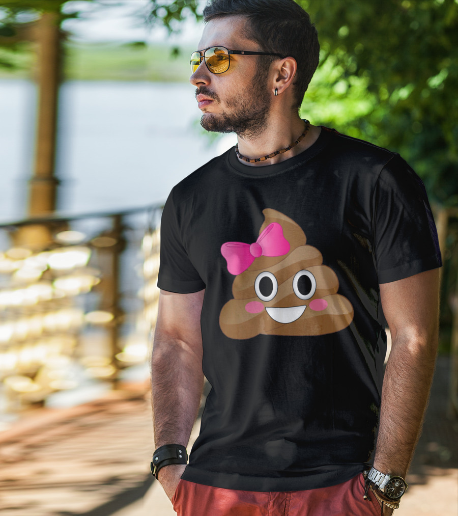 Cute Pink Bow Emoji Funny Smiling Cutie Poo T-Shirt