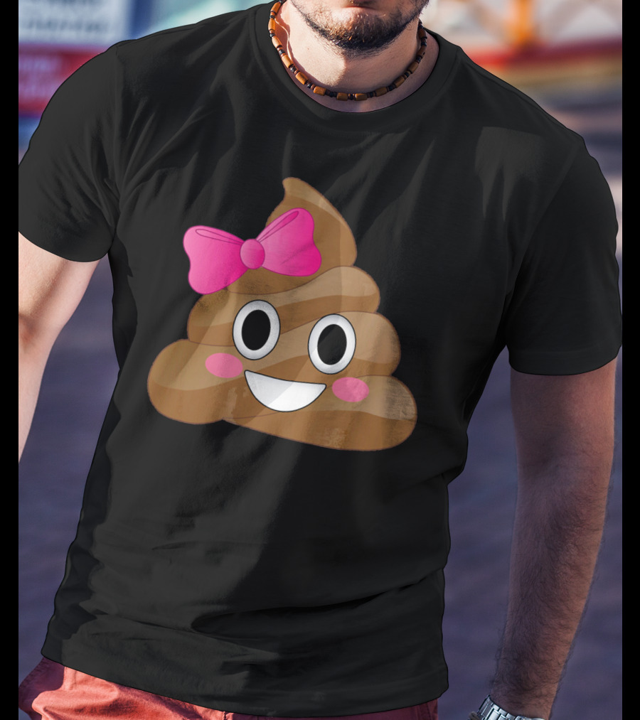 Cute Pink Bow Emoji Funny Smiling Cutie Poo T-Shirt