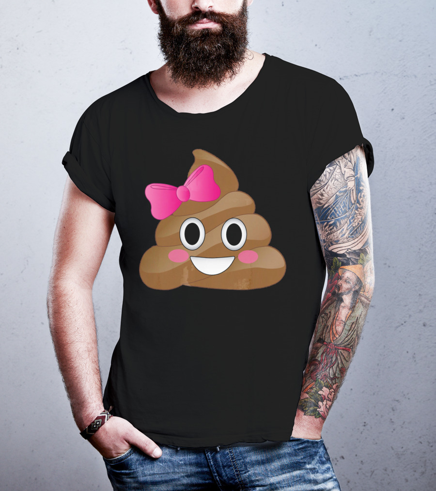 Cute Pink Bow Emoji Funny Smiling Cutie Poo T-Shirt