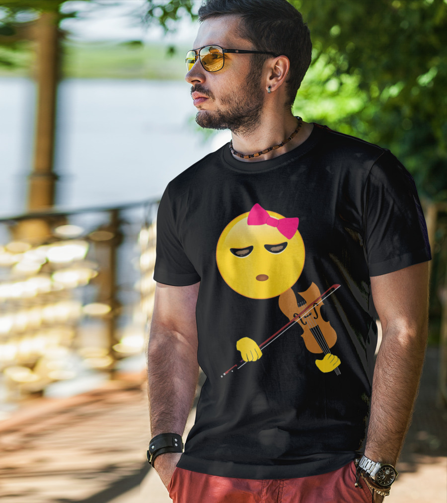 Girl Emoji Violin With Pink Bow T-Shirt