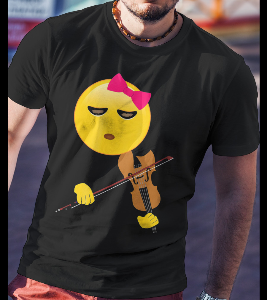 Girl Emoji Violin With Pink Bow T-Shirt