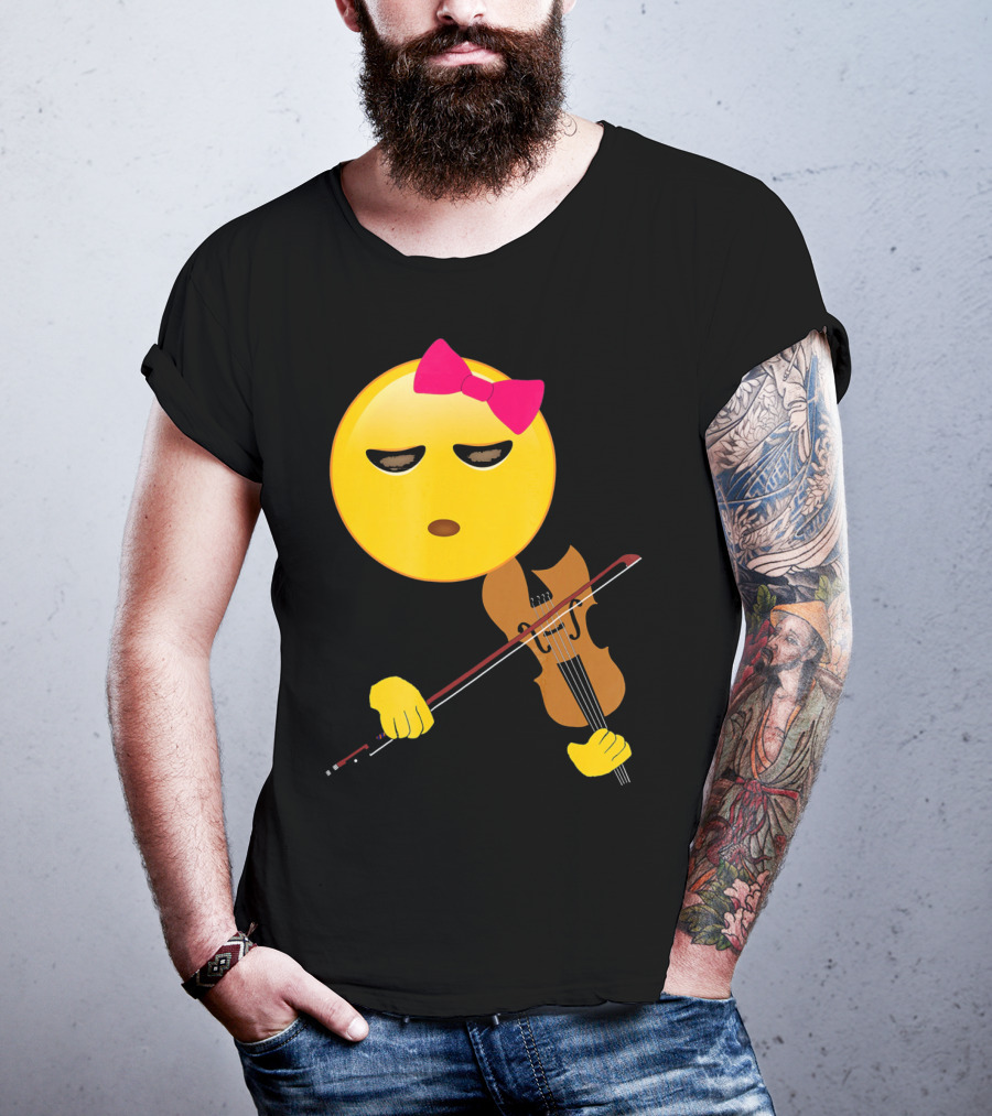 Girl Emoji Violin With Pink Bow T-Shirt
