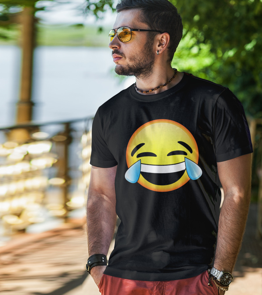 HD Emoji Tears Of Joy Face Laughin Hilarious Expression T-Shirt