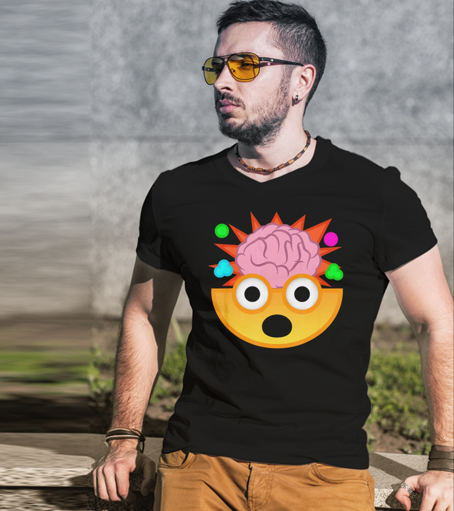Mind Blown Face Emoji Exploding Brain With Glasses T-Shirt