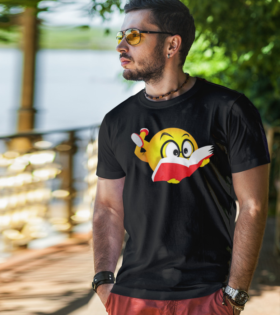 Nerdy Reading Emoji Glasses Book T-Shirt