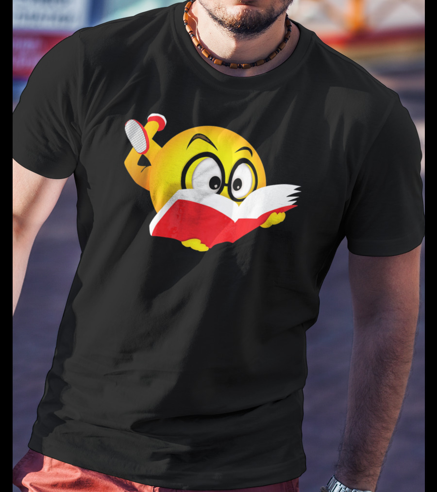 Nerdy Reading Emoji Glasses Book T-Shirt