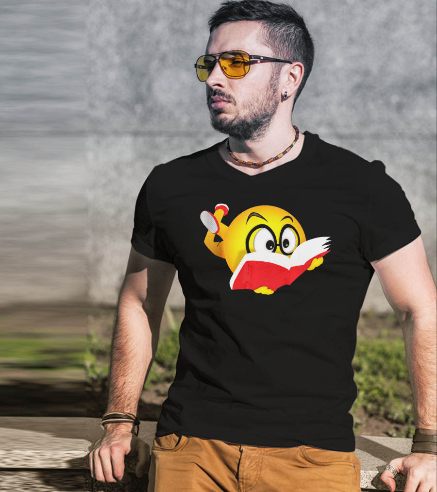 Nerdy Reading Emoji Glasses Book T-Shirt