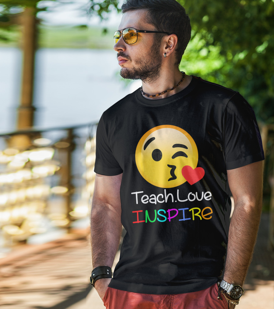 Teach Love Inspire Emoji Kissing Face Heart For Teachers T-Shirt