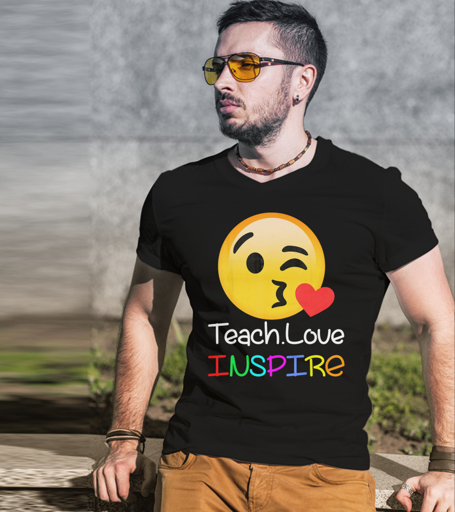Teach Love Inspire Emoji Kissing Face Heart For Teachers T-Shirt