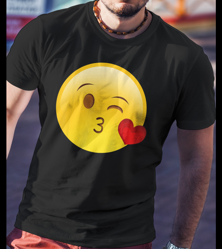 Emoji Throwing A Kiss Puckered Lips Blow Winking Face With Heart T-Shirt