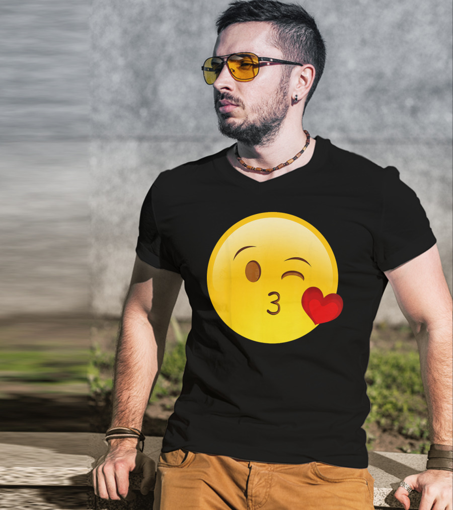 Emoji Throwing A Kiss Puckered Lips Blow Winking Face With Heart T-Shirt