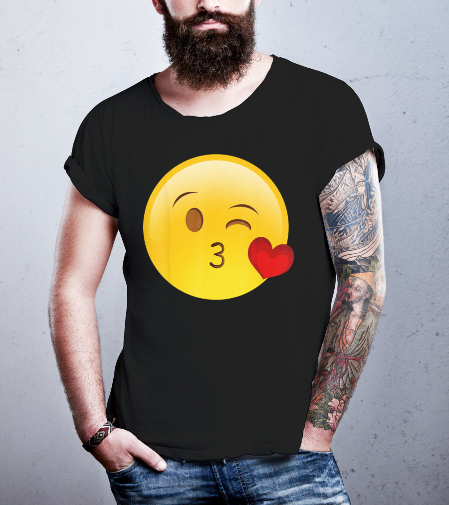 Emoji Throwing A Kiss Puckered Lips Blow Winking Face With Heart T-Shirt