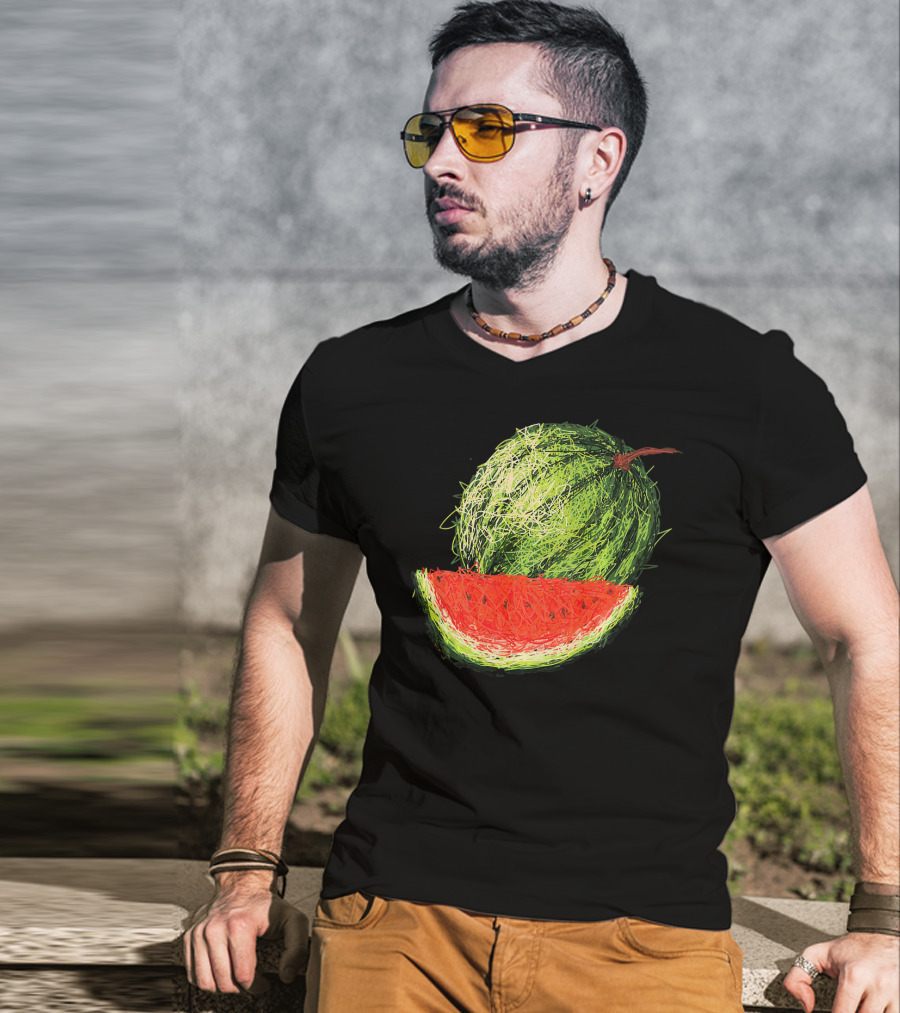 Huge Watermelon Fruit Sketch T-Shirt