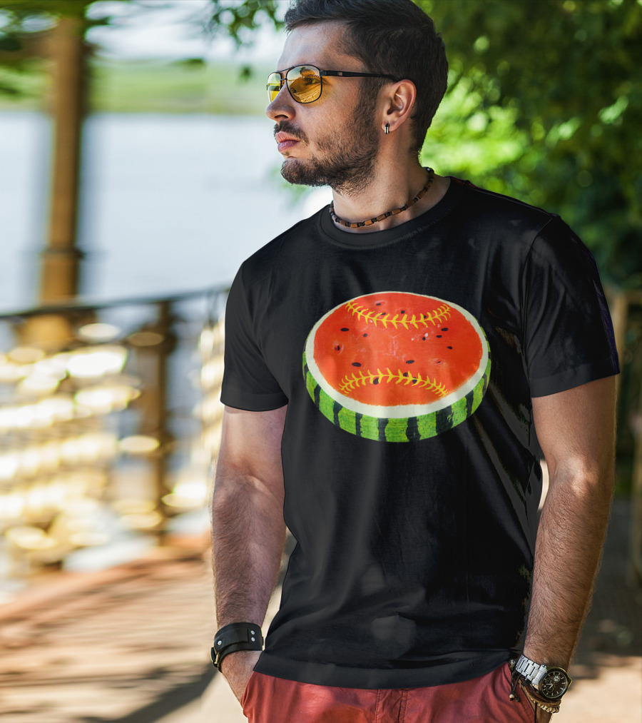Watermelon Softball Fruit Stitch Play T-Shirt