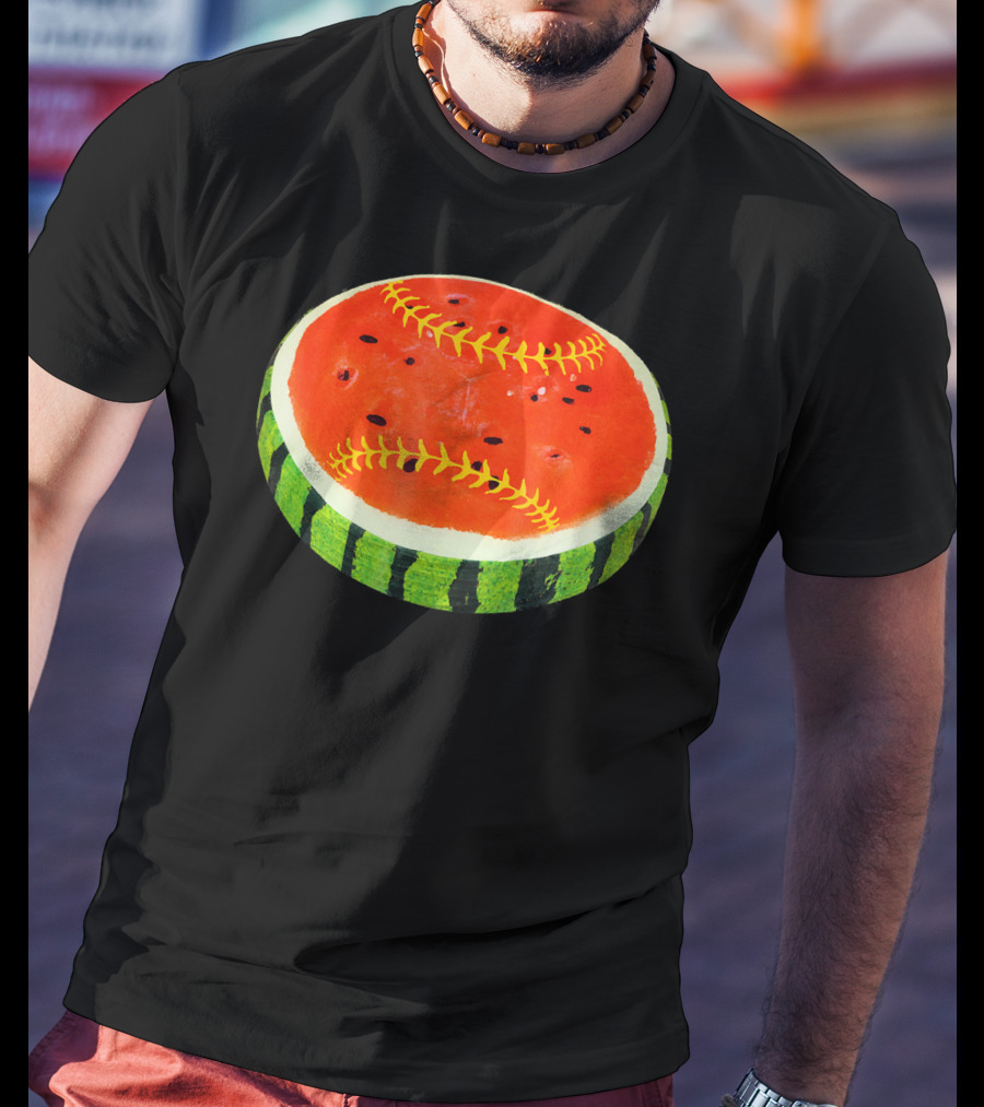 Watermelon Softball Fruit Stitch Play T-Shirt
